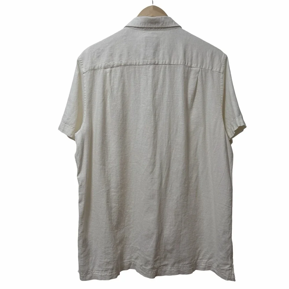 Scotch & Soda Mens Linen Blend Short Sleeve Button Up Shirt Size L White Coastal